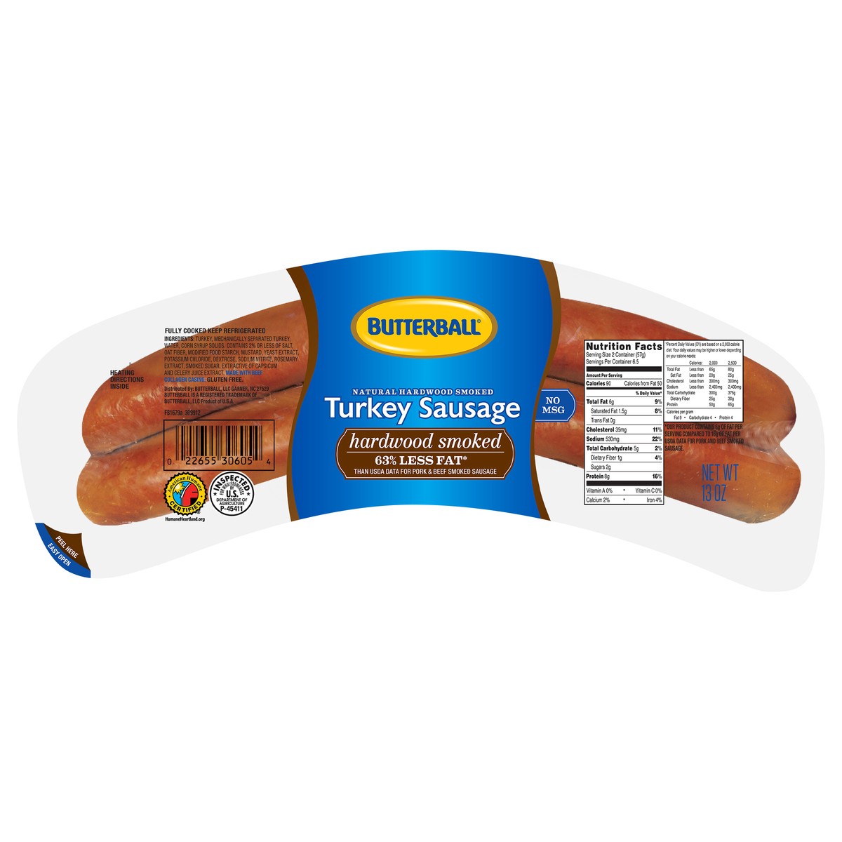slide 14 of 14, Butterball Smoked Turkey Dinner Sausage - 2 Count 13 Oz, 14 oz