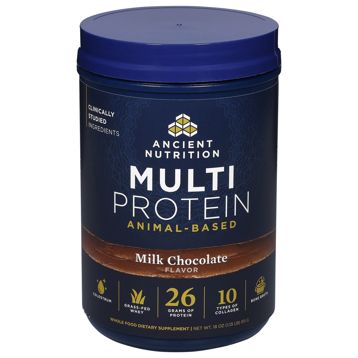 slide 5 of 14, Ancient Nutrition Multi Protein Animal Based Milk Chocolate, 511 gram