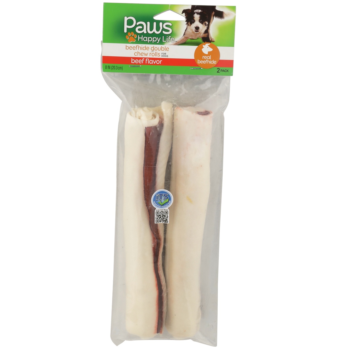 slide 1 of 1, Paws Happy Life Beef Flavor Beefhide Double Chew Rolls For Dogs, 2 ct