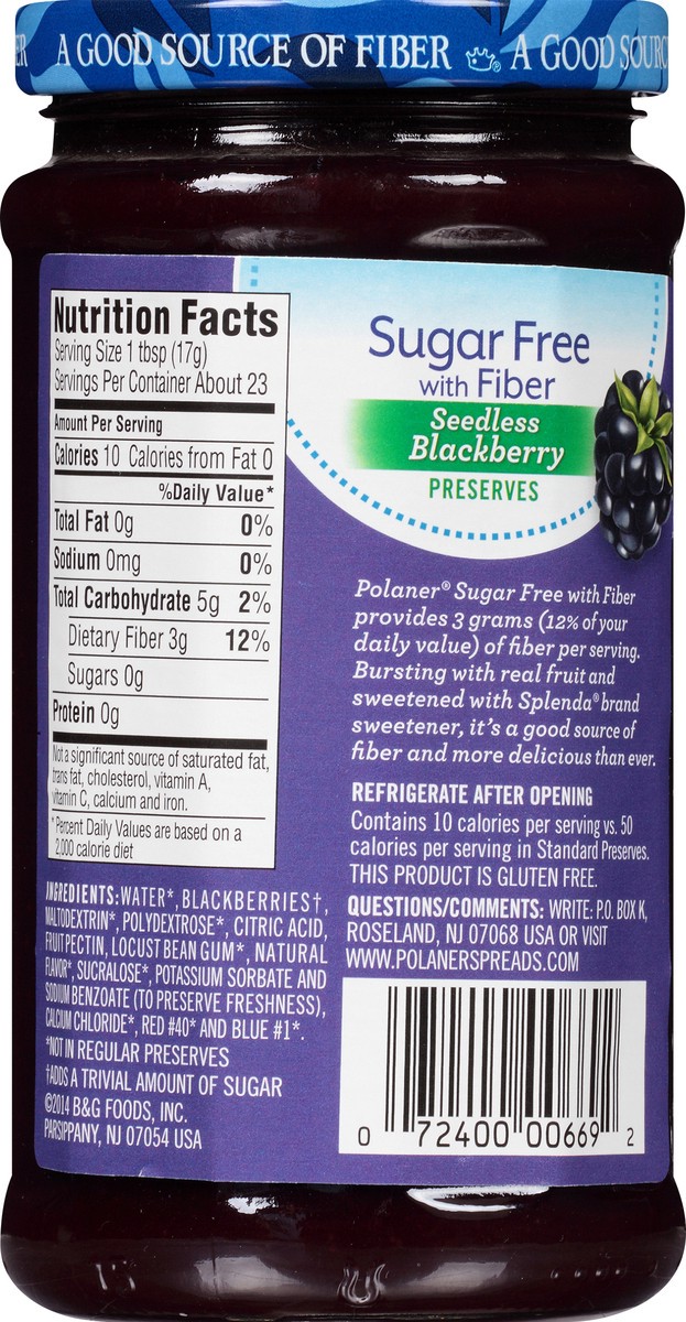 slide 4 of 7, Polaner Sugar Free with Fiber Seedless Blackberry Preserves 13.5 oz, 13.5 oz