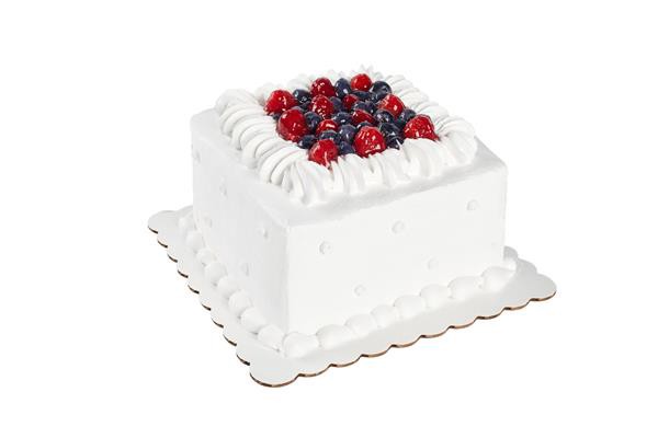 slide 1 of 1, 8 Inch Berry N Cream Mousse Square Cake, 8 in