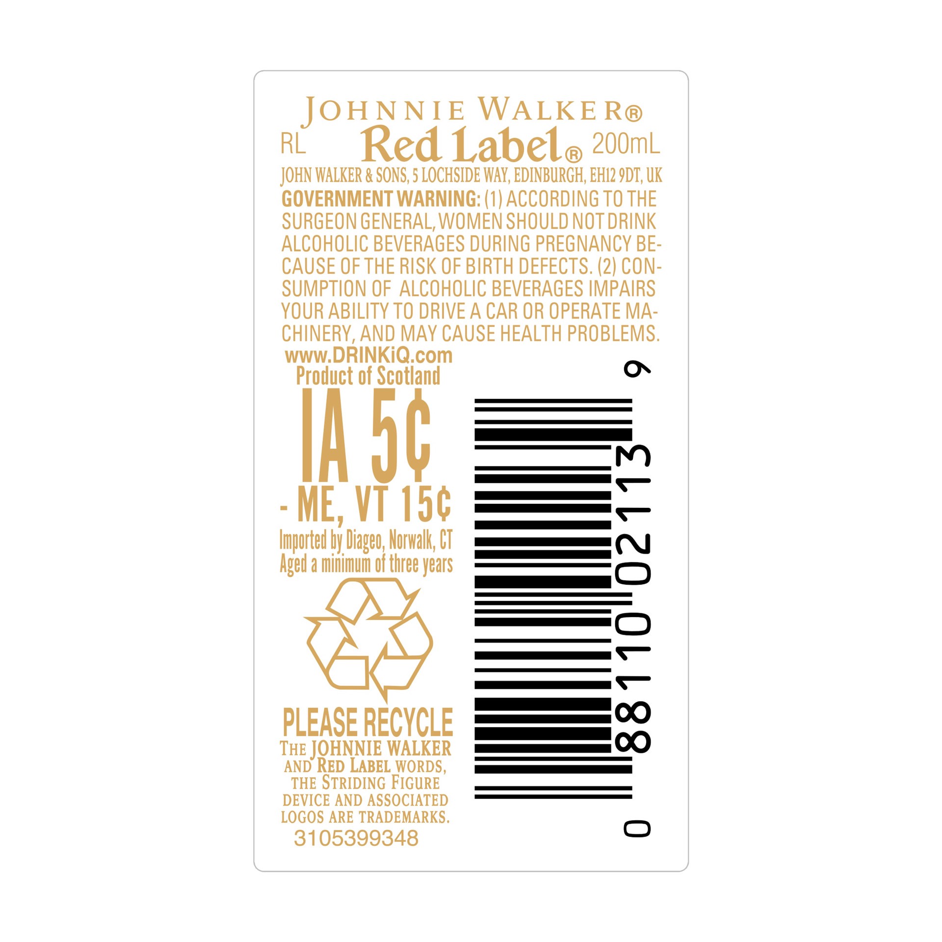 slide 2 of 5, Johnnie Walker Red Label Blended Scotch Whisky, 200 mL, 200 ml