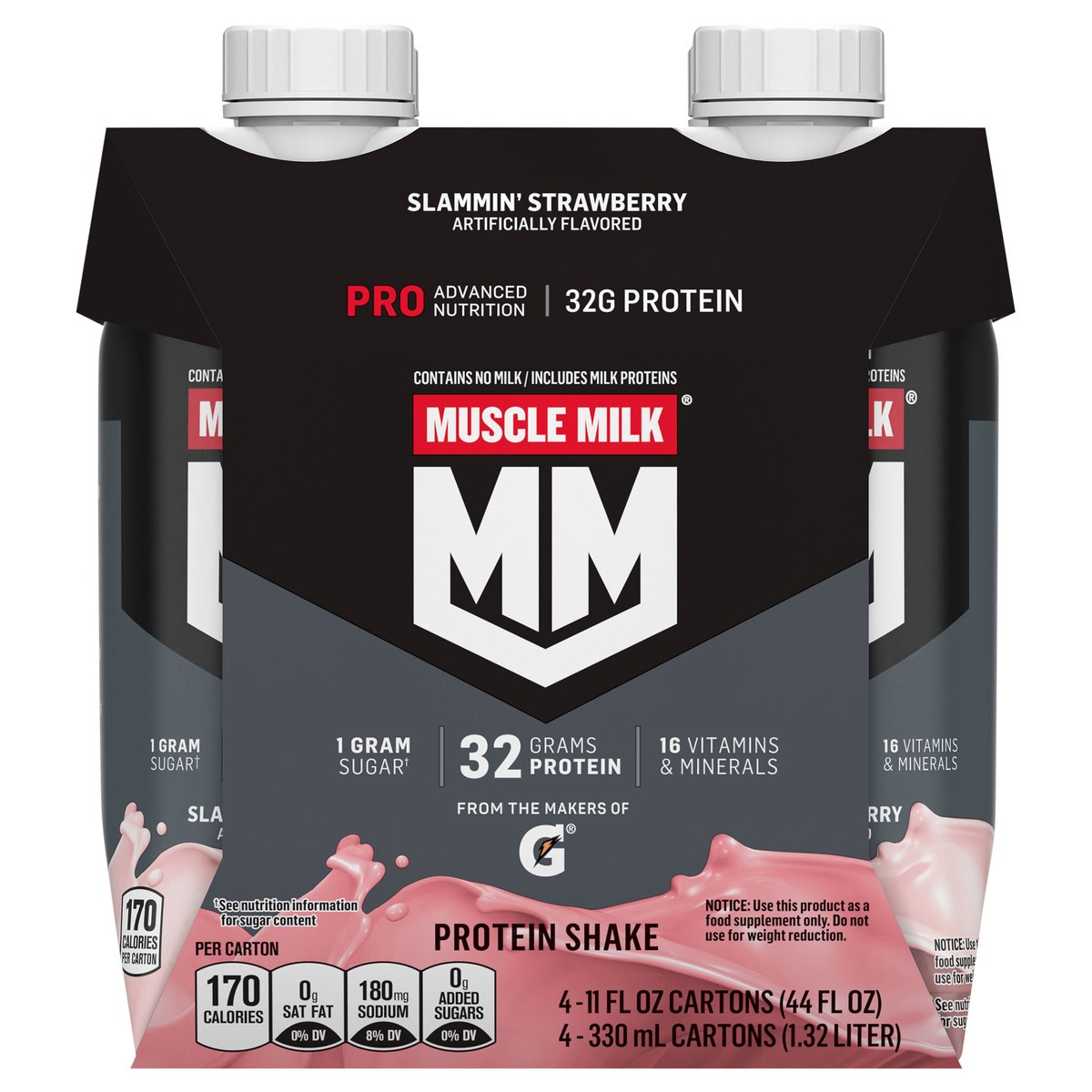 slide 1 of 1, Muscle Milk Pro Series Non-Dairy Protein Shake Slammin' Strawberry Artificially Flavored 11 Fl Oz 4 Count, 4 ct