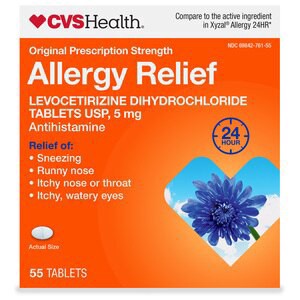 slide 1 of 1, CVS Health Allergy Relief Levocetirizine Dihydrochloride Tablets Usp 5 Mg, 15 Ct, 55 ct