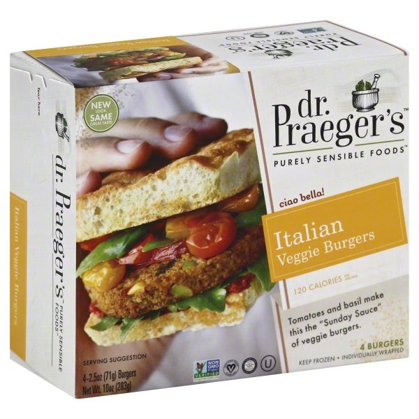 slide 1 of 1, Dr. Praeger's Italian Veggie Burgers, 10 oz