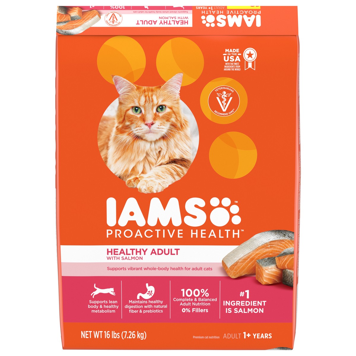 slide 1 of 5, IAMS PROACTIVE HEALTH Adult Healthy Dry Cat Food with Salmon Cat Kibble, 16 lb. Bag, 16 lb