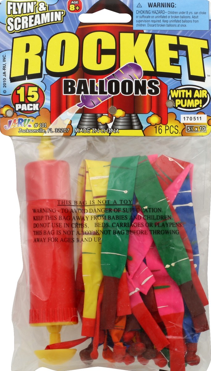 slide 2 of 2, Ja-Ru Rocket Balloons With Pump, 16 ct
