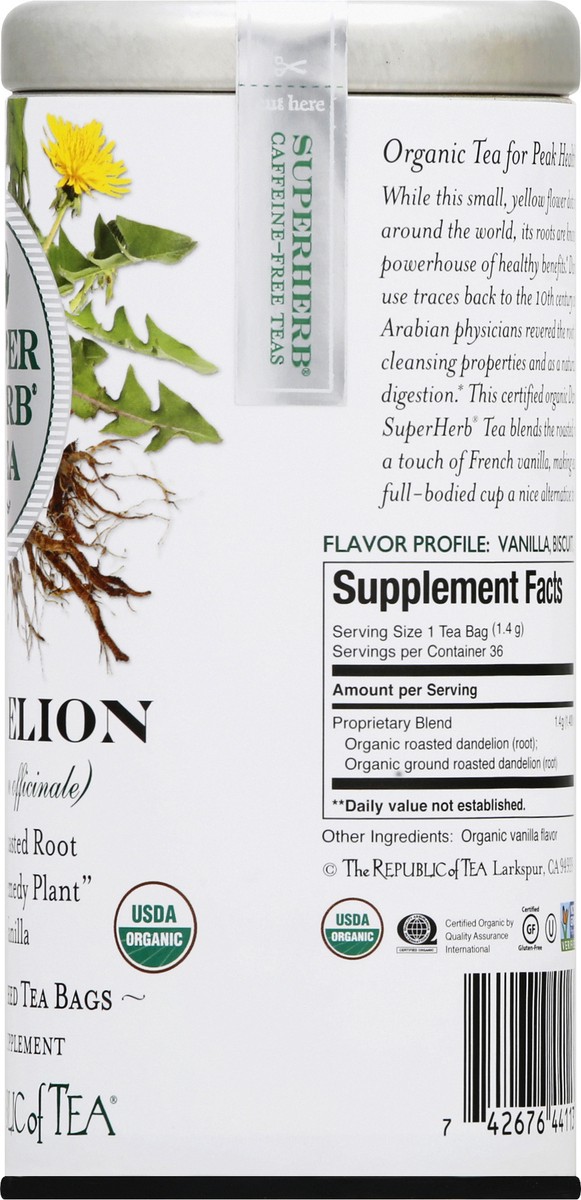 slide 4 of 12, The Republic of Tea Superherb Tea Dandelion Tea With Vanilla Herbal Supplement - 36 ct, 36 ct