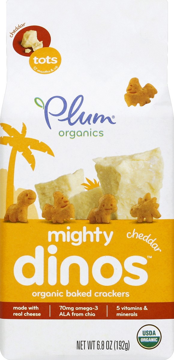 slide 4 of 4, Plum Organics Mighty Dinos Cheddar Crackers, 6.8 oz