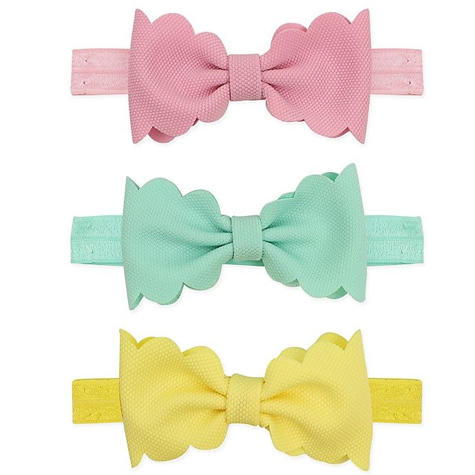 slide 1 of 1, Tiny Treasures Scalloped Bow Headband Set - Pink/Turquoise/Yellow, 3 ct