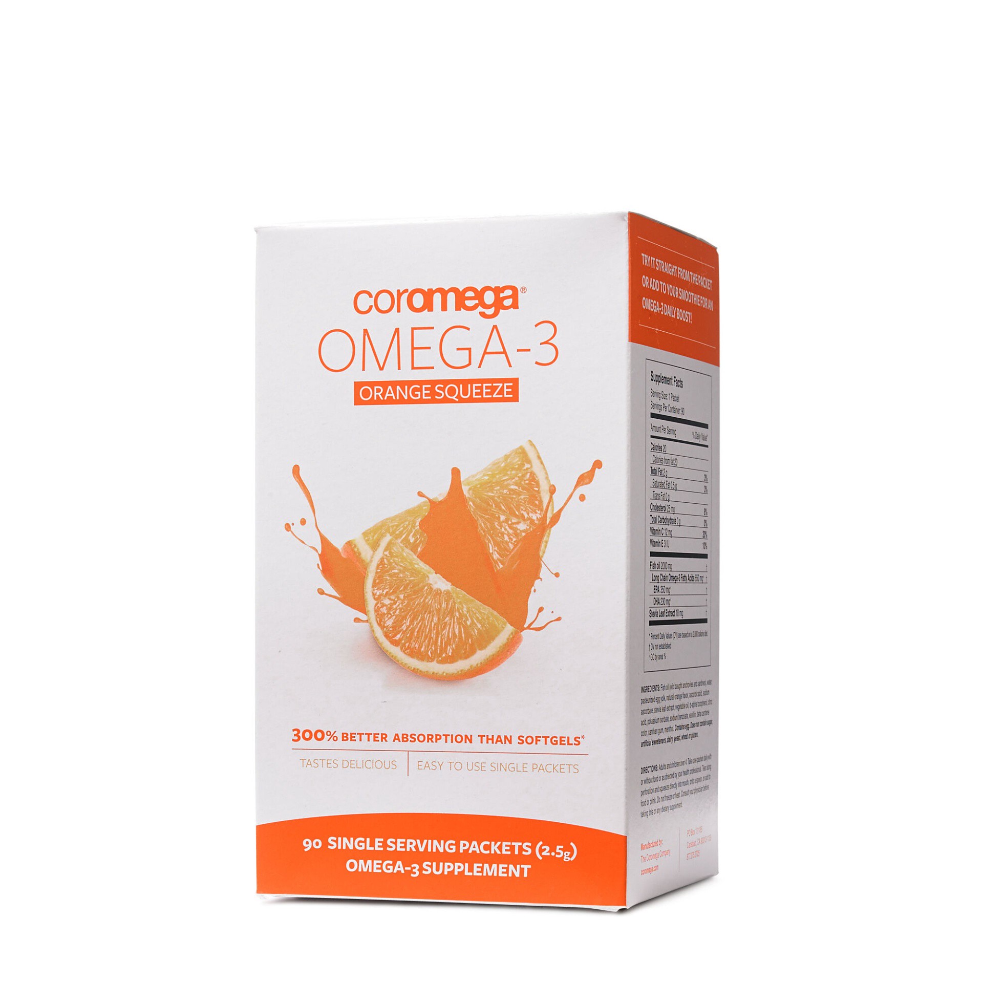 slide 1 of 1, Coromega Omega-3 Supplement Orange Squeeze Packets, 90 ct