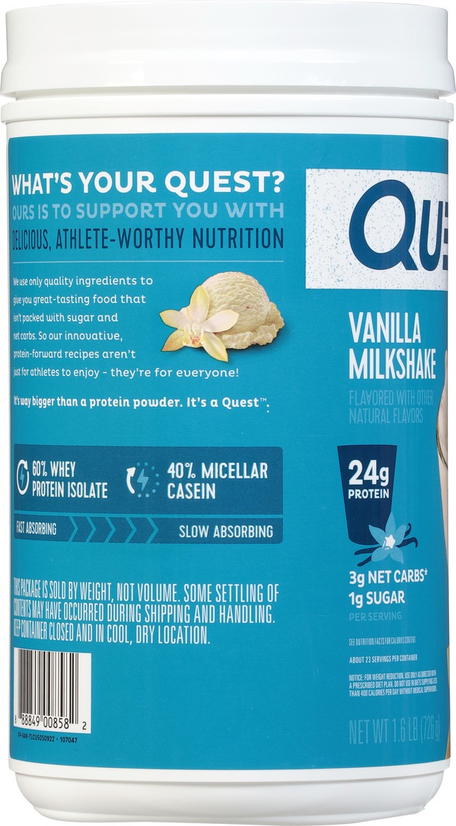 slide 7 of 9, Quest Vanilla Milkshake Protein Powder 1.6 lb, 25.6 oz