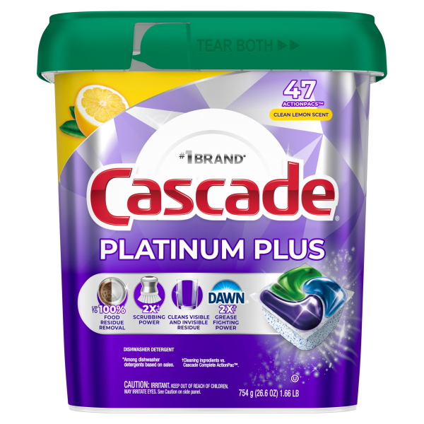 slide 12 of 29, Cascade Platinum Plus Dishwasher Pods, Dishwasher Detergent, Dish Detergent Soap, Lemon, 47 Count, 47 ct