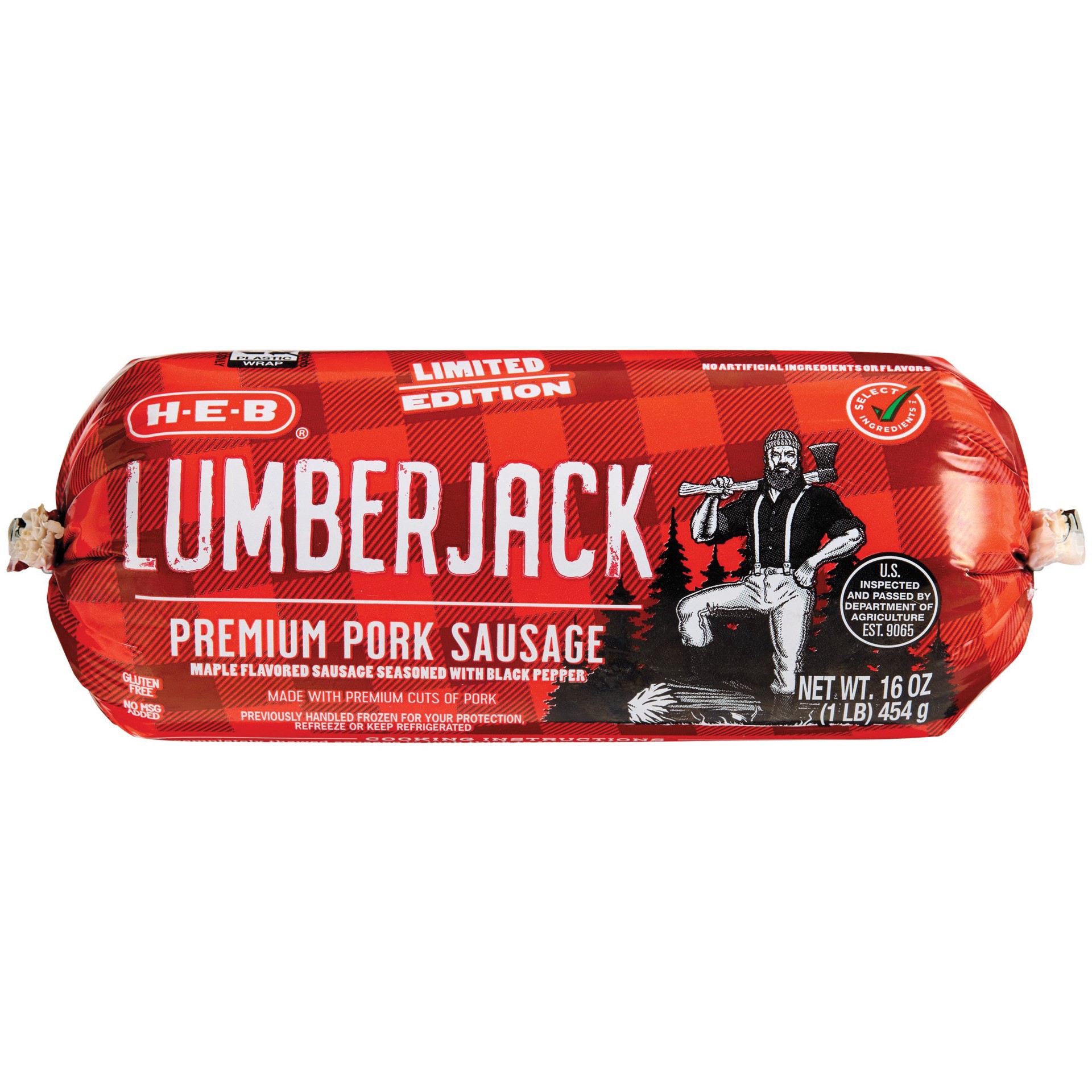 slide 1 of 1, H-E-B Lumberjack Breakfast Pork Sausage, 16 oz