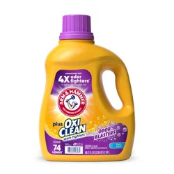 ARM & HAMMER Plus OxiClean with Odor Blasters Liquid Laundry Detergent, Laundry Odor Remover, Attacks Stains, Fresh Burst Scent, 74 Loads, 96.2 Fl Oz