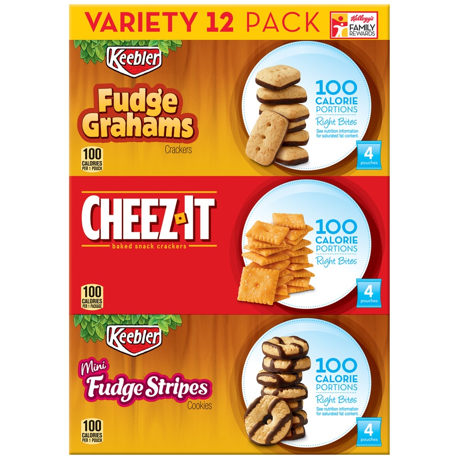slide 1 of 1, Keebler Fudge Grahams/Cheez It/Fudge Strips Variety 12Pk, 8.88 oz