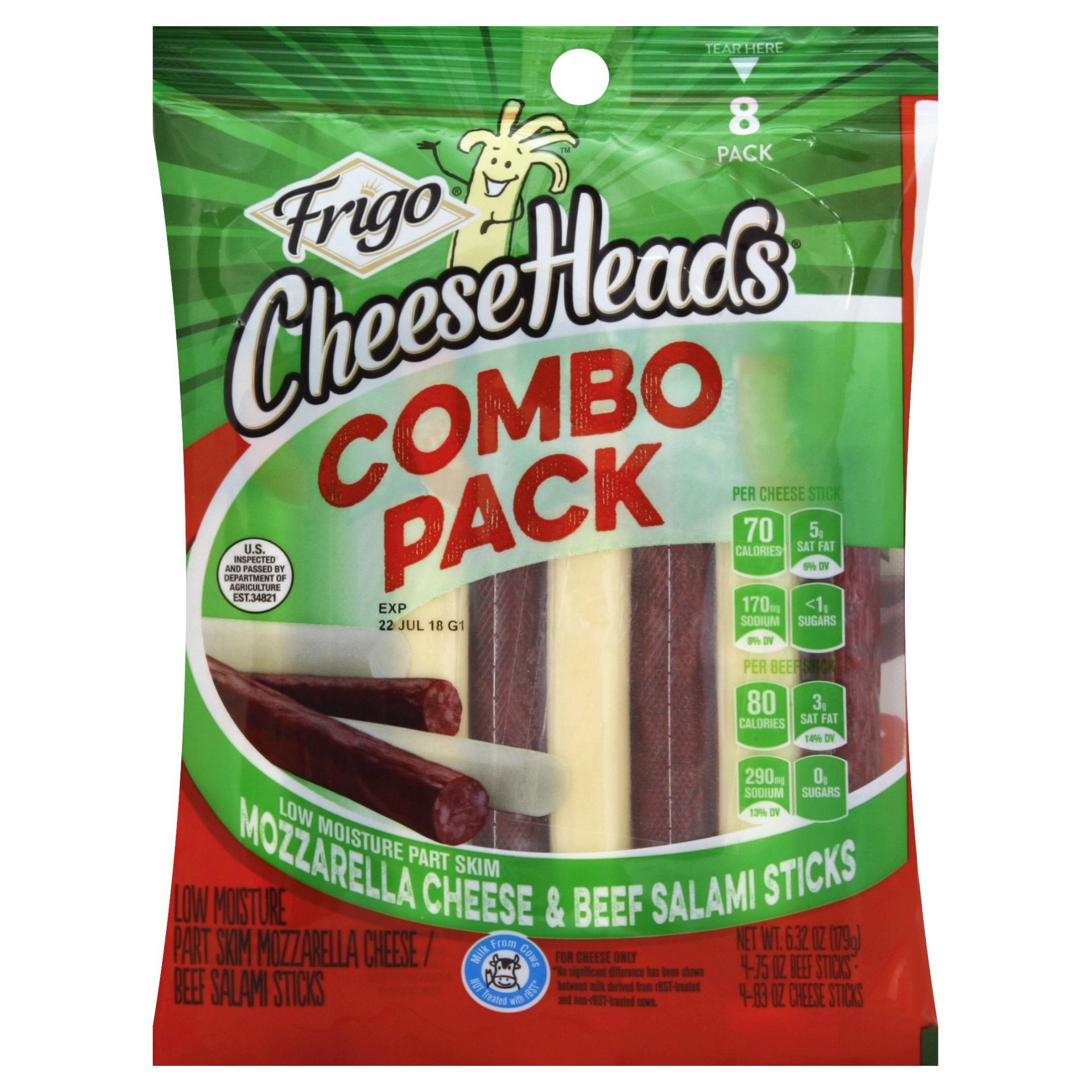 slide 1 of 6, Frigo Cheese Heads Mozzarella Cheese & Beef Salami Sticks Combo Pack, 6.32 oz