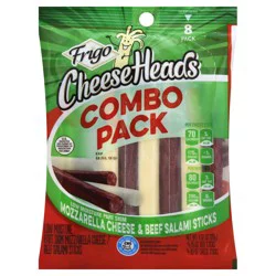 Frigo Cheese Heads Low Moisture Part Skim Mozzarella Cheese & Beef Salami Sticks Combo Pack, 6.32 oz, 8 count