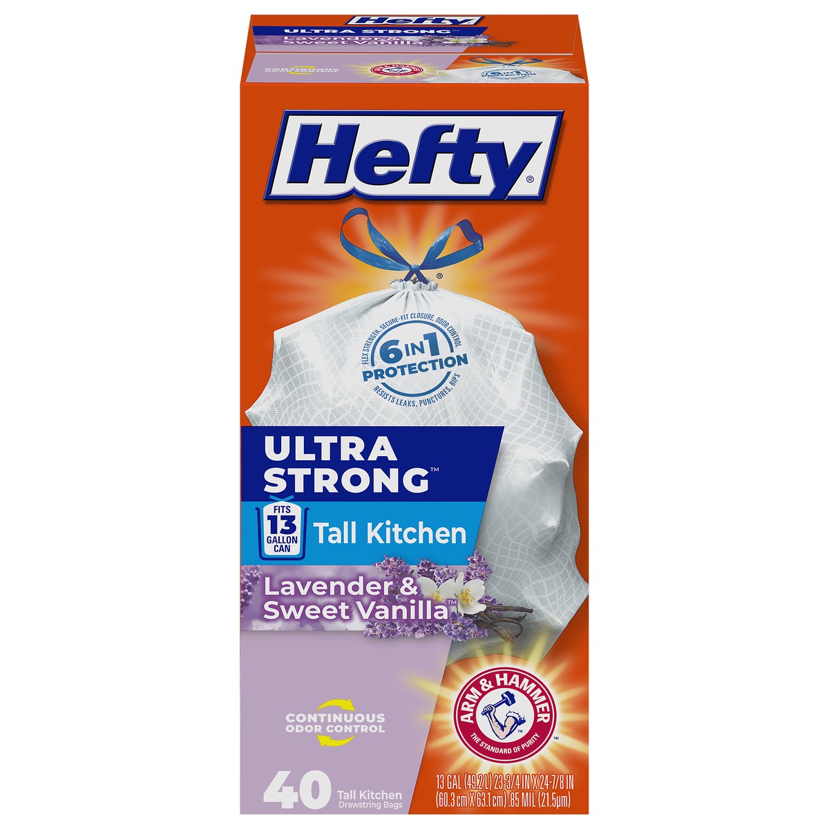 slide 1 of 9, Hefty Ultra Strong 13 Gallon Lavender & Sweet Vanilla Tall Kitchen Drawstring Bags 40 Bags, 40 ct
