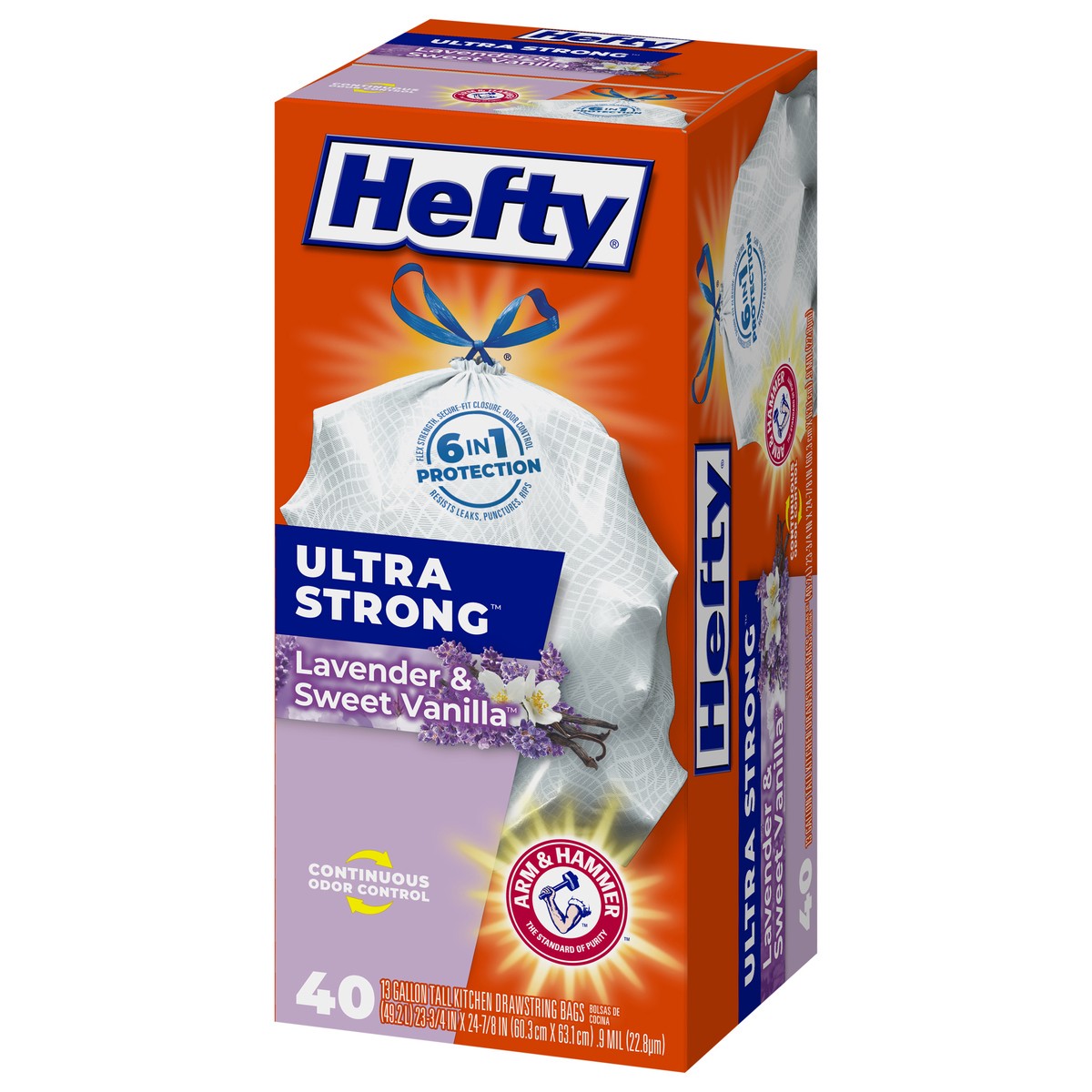 slide 5 of 9, Hefty Ultra Strong 13 Gallon Trash Bags, Tall Kitchen Trash Bags, White, Lavender and Sweet Vanilla Scent, 40 Bags, 1.83 lb