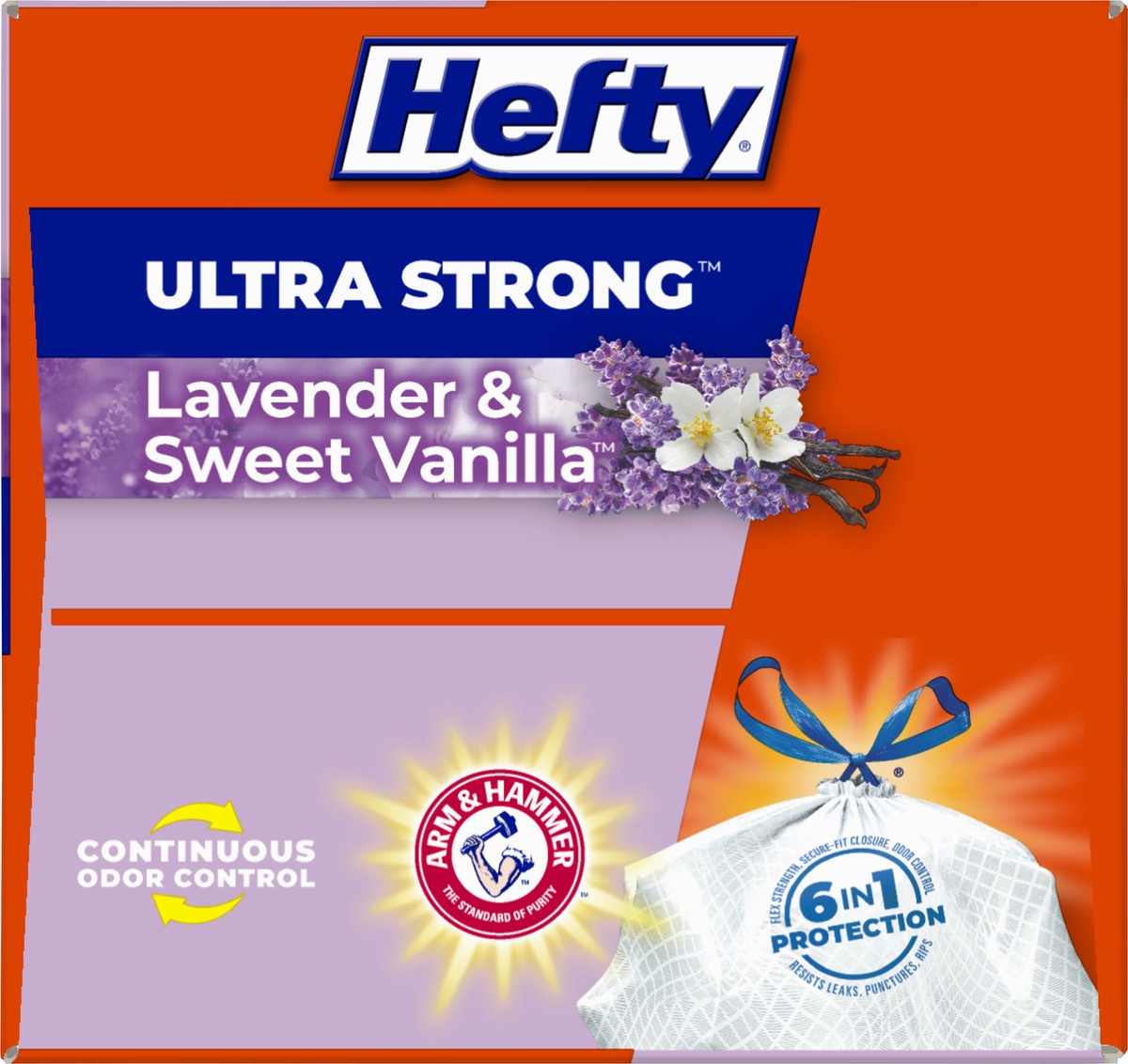 slide 4 of 9, Hefty Ultra Strong 13 Gallon Trash Bags, Tall Kitchen Trash Bags, White, Lavender and Sweet Vanilla Scent, 40 Bags, 1.83 lb