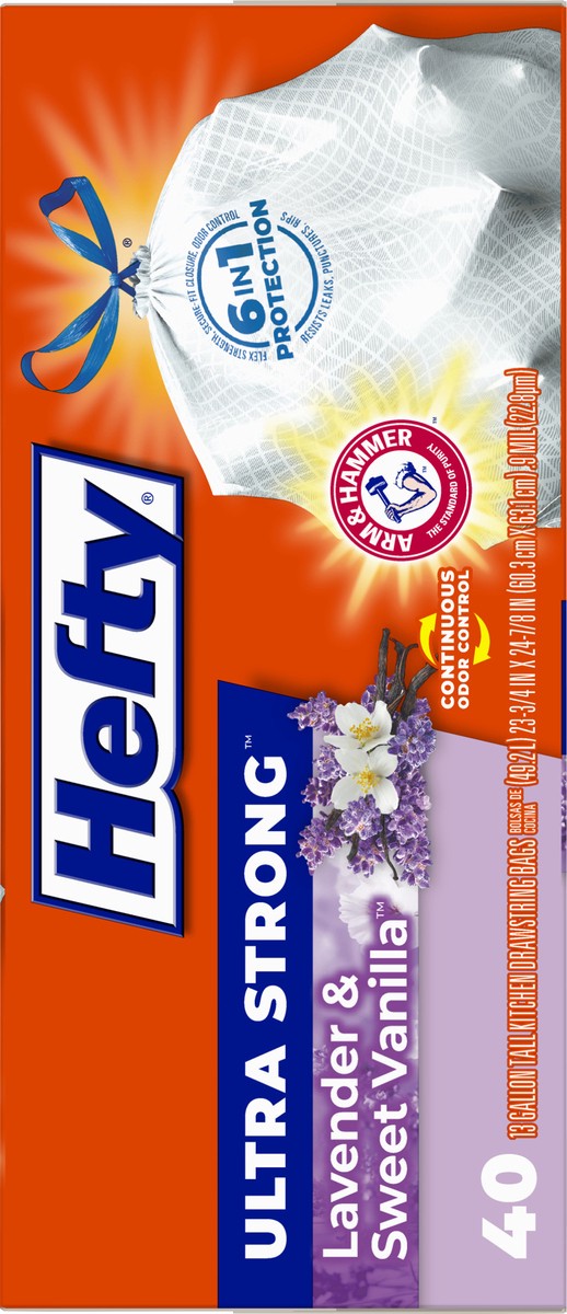 slide 2 of 9, Hefty Ultra Strong 13 Gallon Trash Bags, Tall Kitchen Trash Bags, White, Lavender and Sweet Vanilla Scent, 40 Bags, 1.83 lb