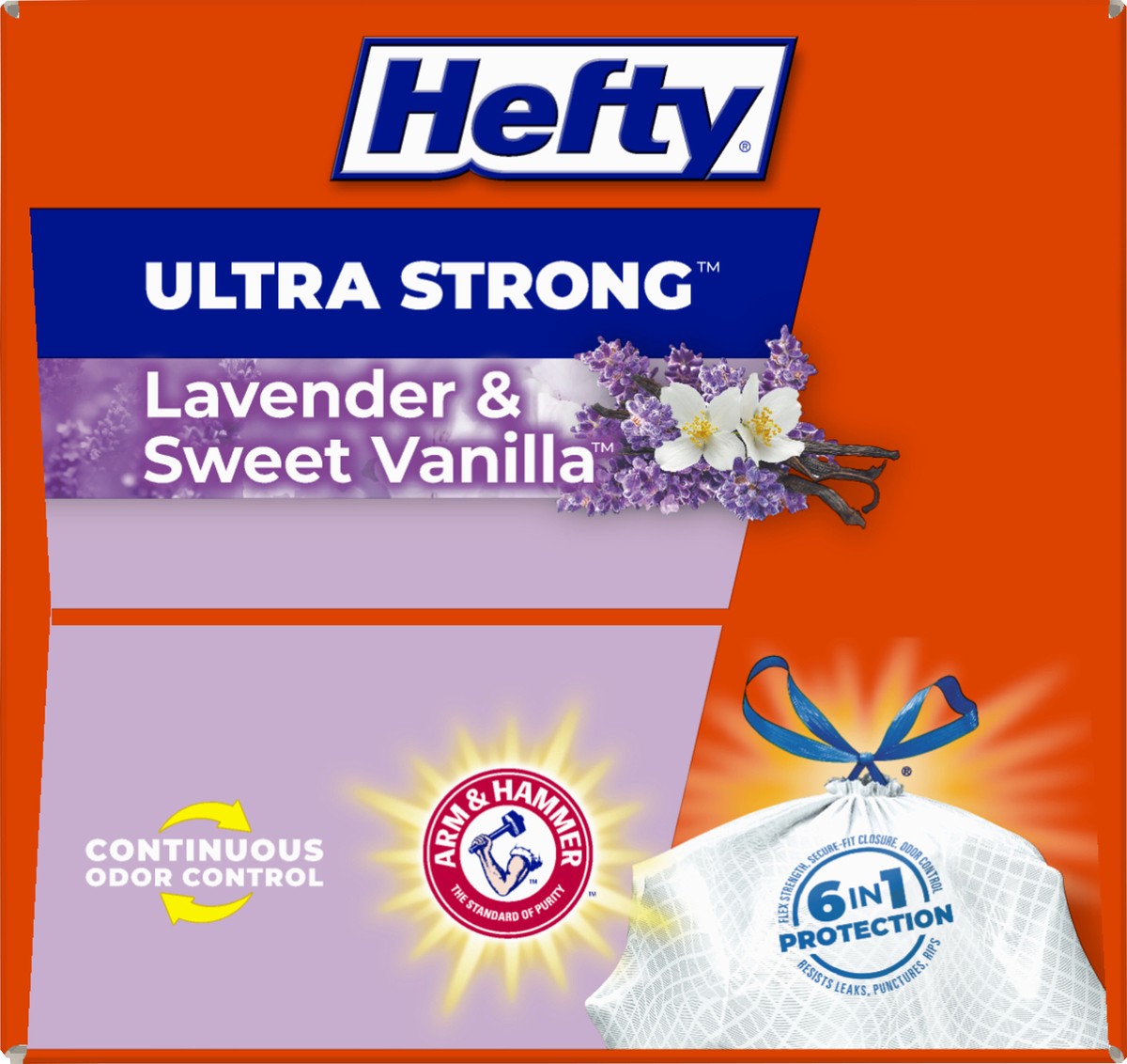 slide 8 of 9, Hefty Ultra Strong 13 Gallon Trash Bags, Tall Kitchen Trash Bags, White, Lavender and Sweet Vanilla Scent, 40 Bags, 1.83 lb