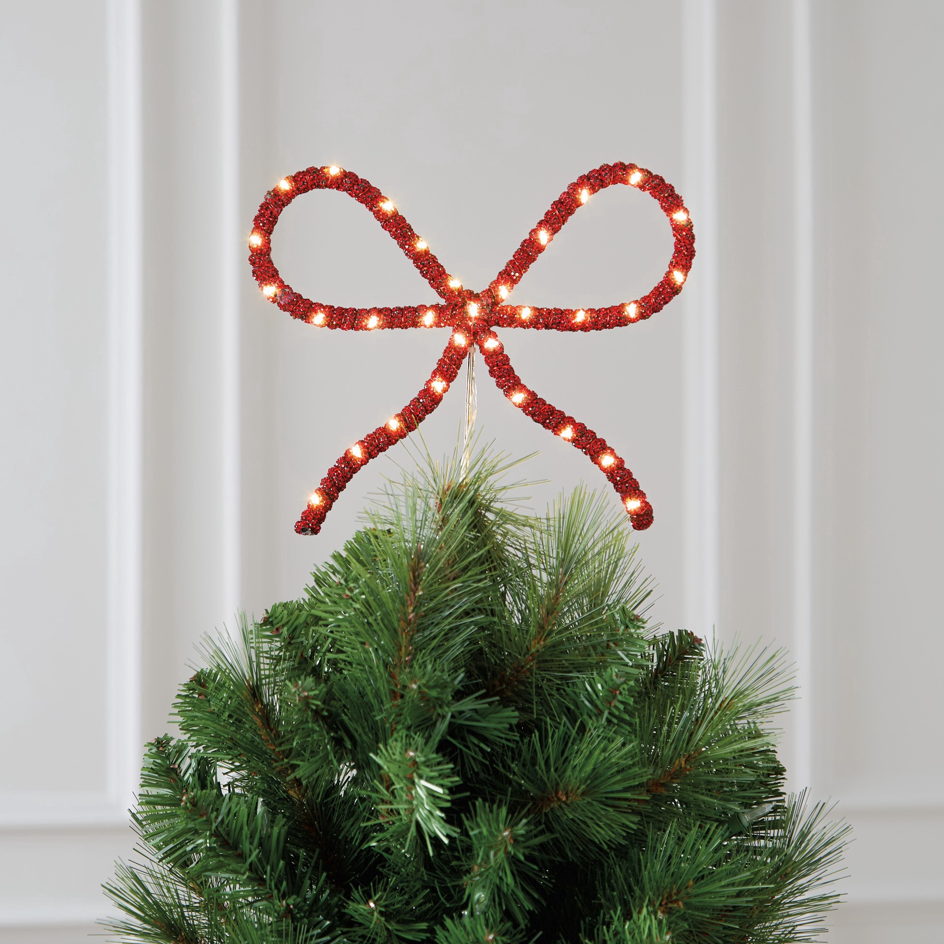 slide 2 of 4, 9.5" Red Rhinestone Bow Lighted Tree Topper By Ashland, 9.5 in