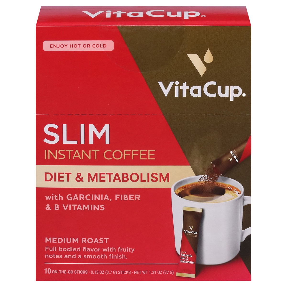 slide 1 of 9, VitaCup Medium Roast Instant Slim Coffee 10 - 0.13 oz Sticks, 10 ct