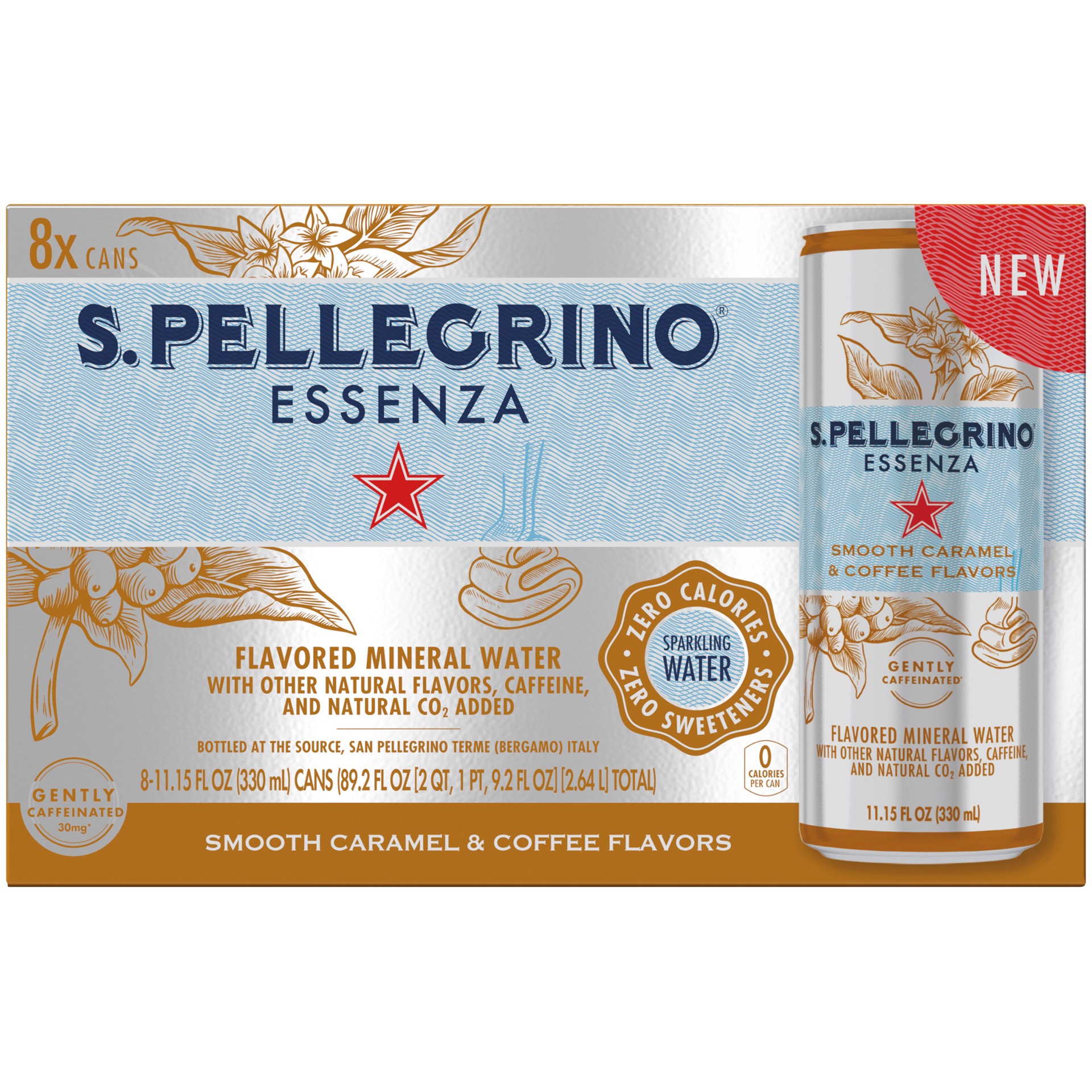 slide 1 of 8, S.Pellegrino Essenza Sweet Caramel & Coffee Flavors 11.15 fl oz. Cans (8 Pack), 8 ct; 11.15 fl oz