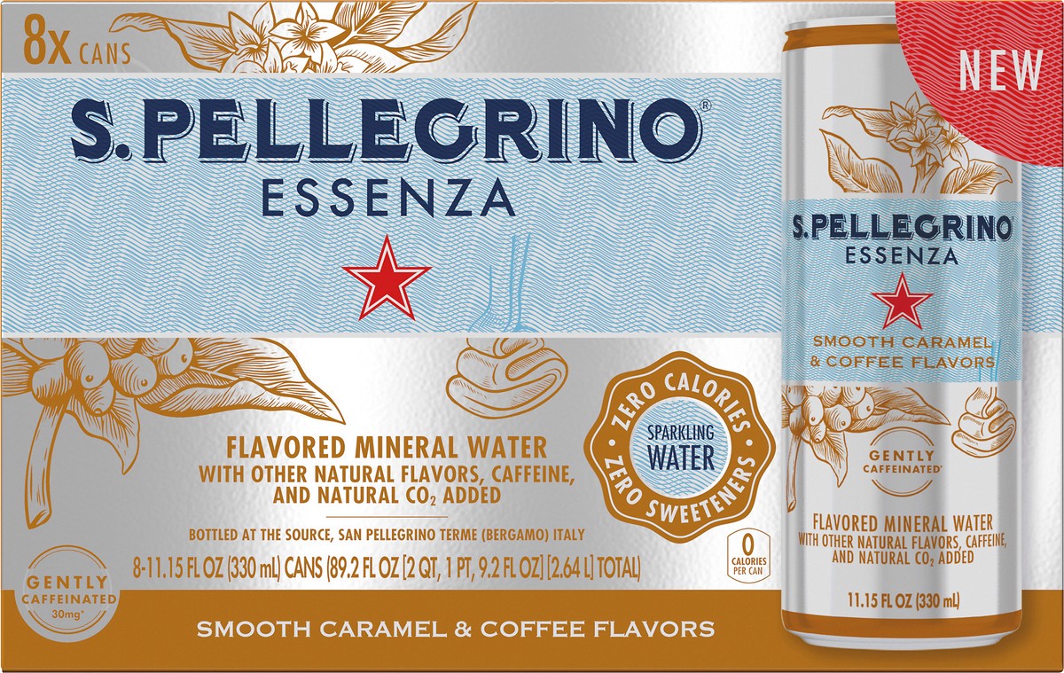 slide 8 of 8, S.Pellegrino Essenza Sweet Caramel & Coffee Flavors 11.15 fl oz. Cans (8 Pack), 8 ct; 11.15 fl oz