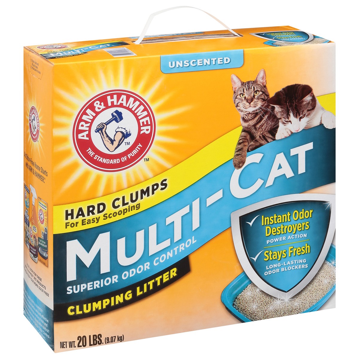 slide 2 of 9, ARM & HAMMER Multi-Cat Superior Odor Control Unscented Clumping Cat Litter, 20 lb