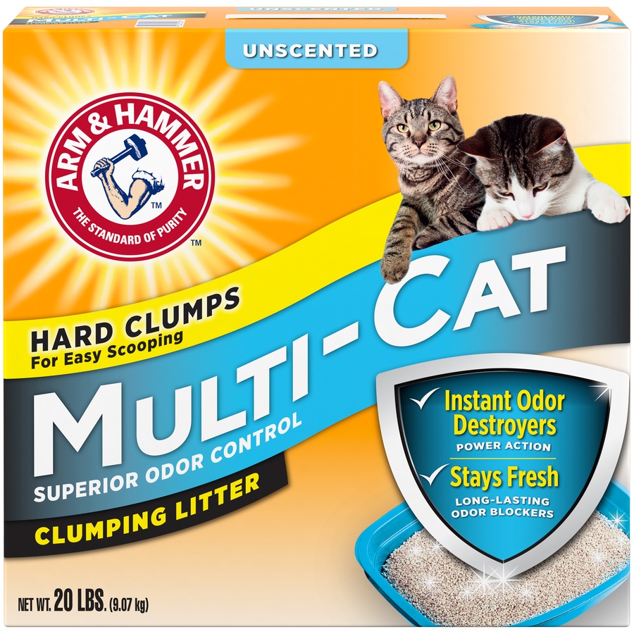 slide 1 of 1, ARM & HAMMER Multi-Cat Superior Odor Control Unscented Clumping Cat Litter, 20 lb