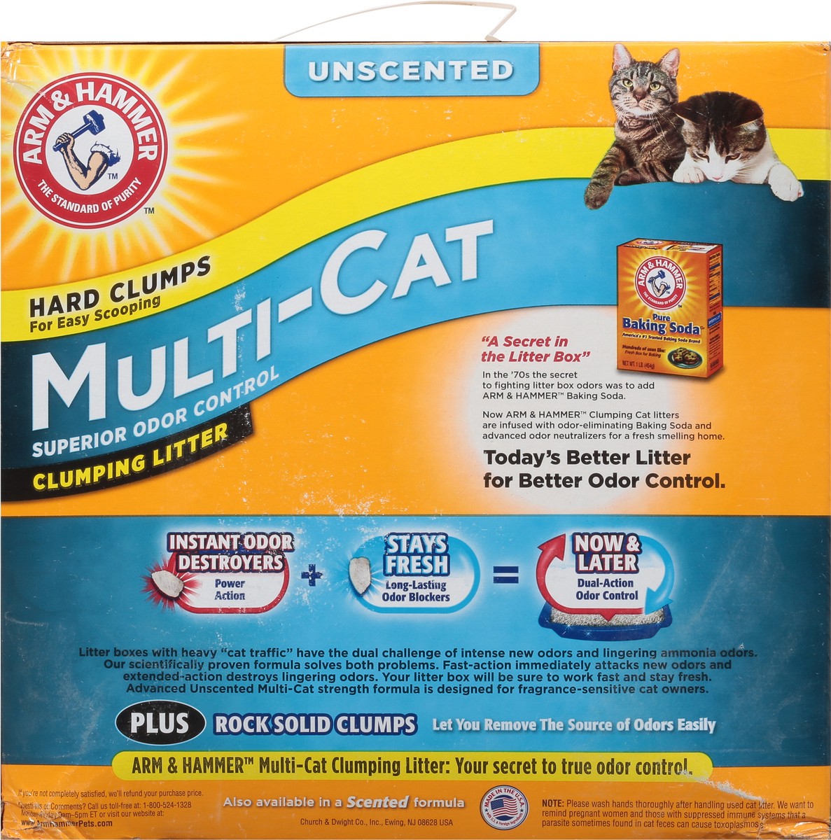 slide 8 of 9, ARM & HAMMER Multi-Cat Superior Odor Control Unscented Clumping Cat Litter, 20 lb