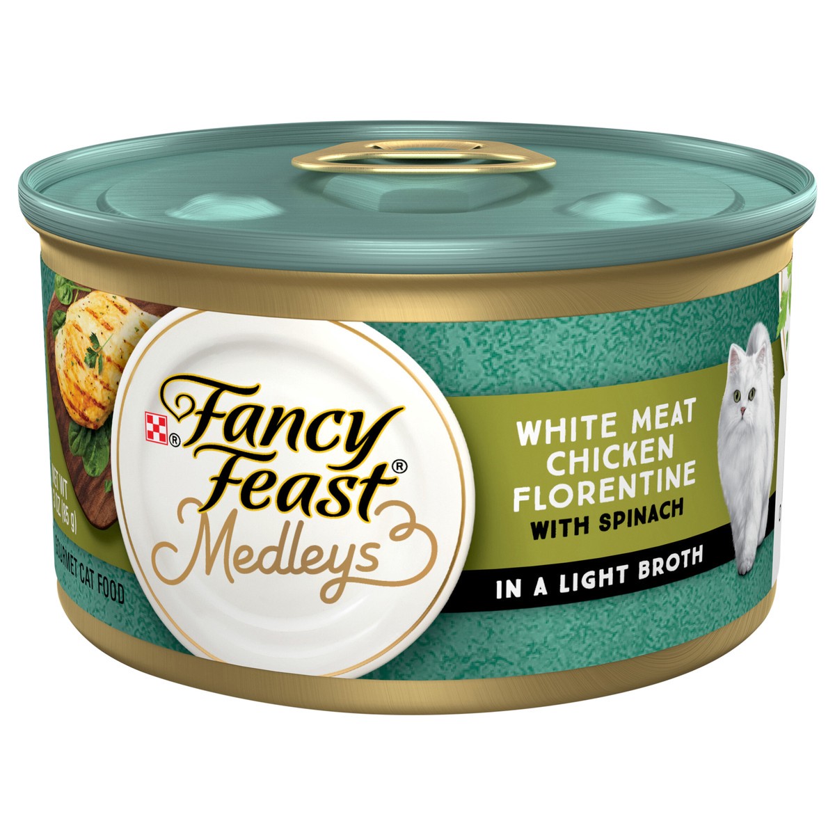 slide 1 of 6, Fancy Feast Purina Fancy Feast Gravy Wet Cat Food, Medleys White Meat Chicken Florentine With Garden Greens, 3 oz