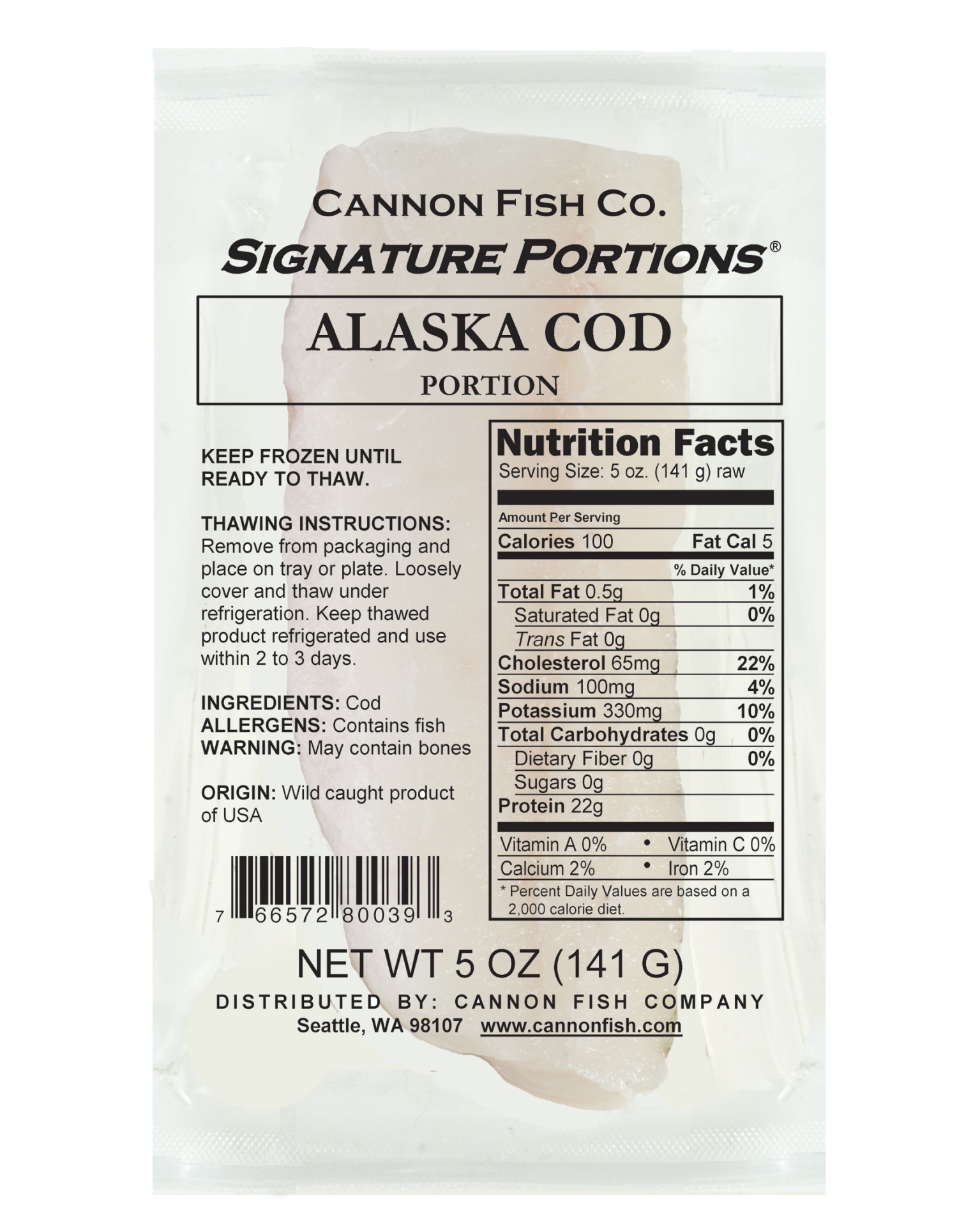 slide 1 of 1, Cannon Fish Co. Fish True Cod Portion Usa, 5 oz