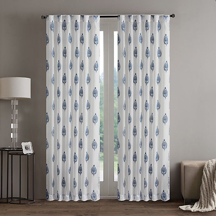 slide 1 of 1, Regency Heights Aria Stamp Rod Pocket Sheer Window Curtain Panel - Denim, 63 in