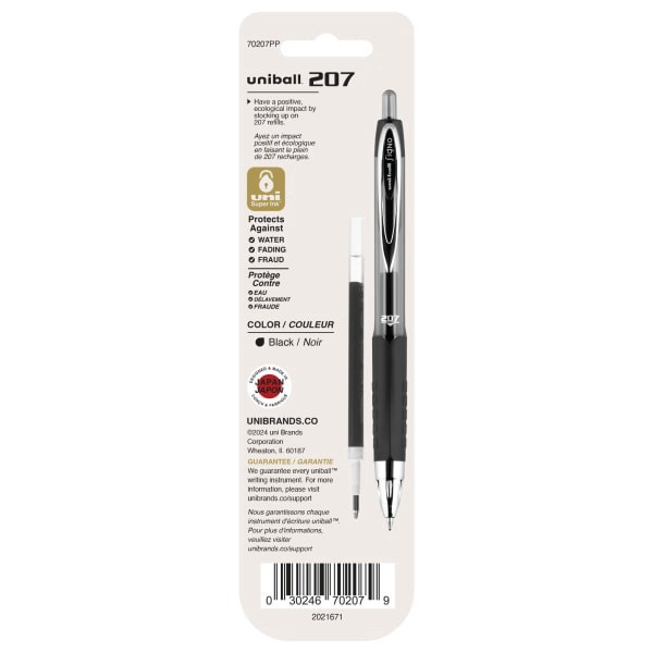 slide 4 of 4, uni-ball 207 Retractable Gel Pen Refills, Medium Point, Black Ink, Pack Of 2 Refills, 2 ct