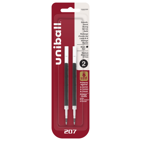 slide 1 of 4, uni-ball 207 Retractable Gel Pen Refills, Medium Point, Black Ink, Pack Of 2 Refills, 2 ct