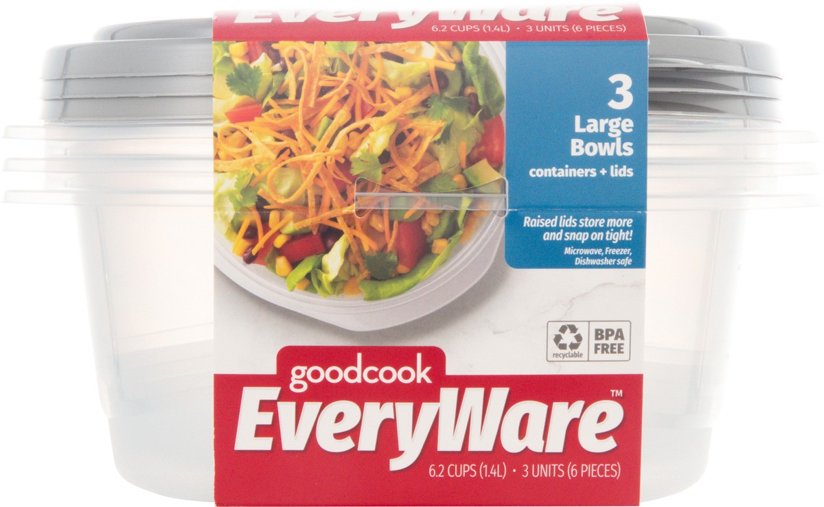 slide 10 of 12, Good Cook Everyware Large Bowls Containers + Lids 3 ea, 3 ct