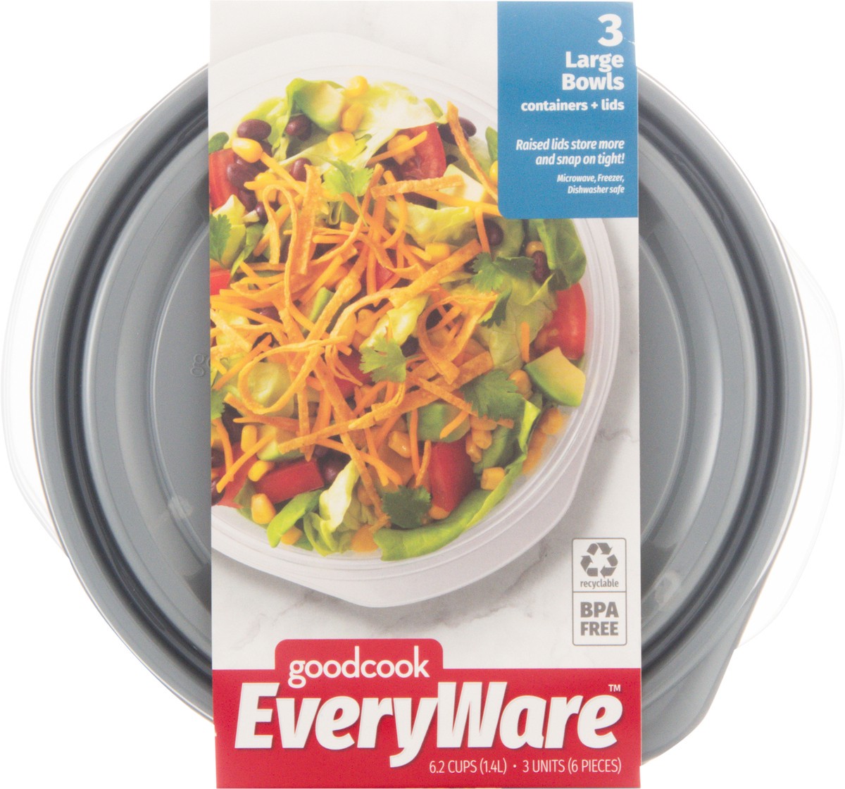 slide 12 of 12, Good Cook Everyware Large Bowls Containers + Lids 3 ea, 3 ct