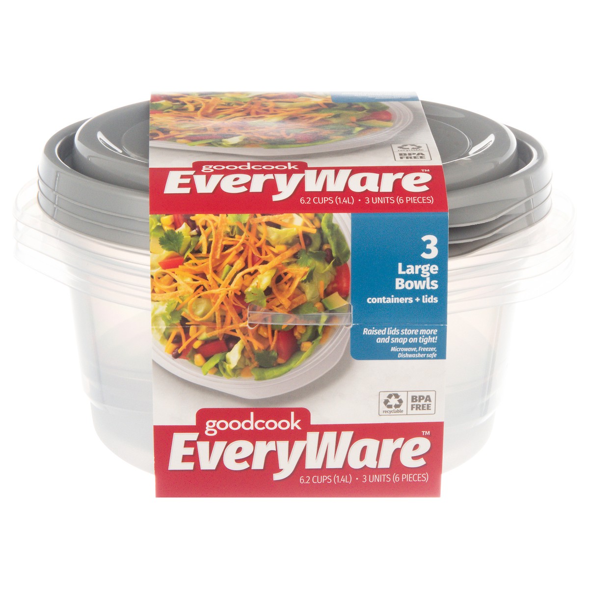 slide 2 of 12, Good Cook Everyware Large Bowls Containers + Lids 3 ea, 3 ct