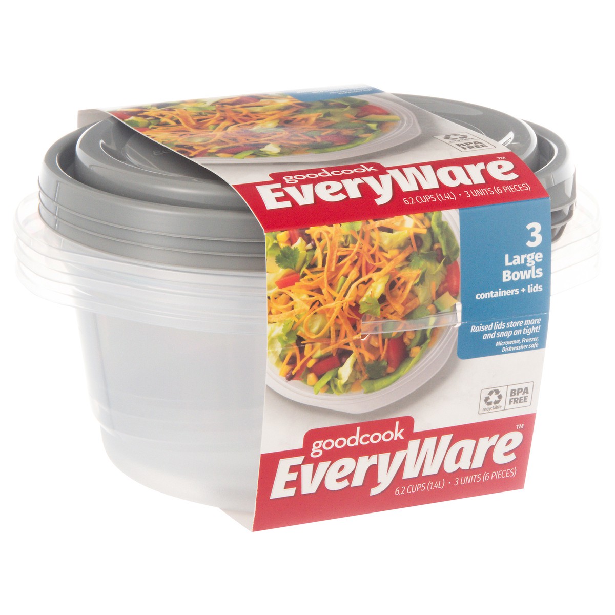 slide 11 of 12, Good Cook Everyware Large Bowls Containers + Lids 3 ea, 3 ct