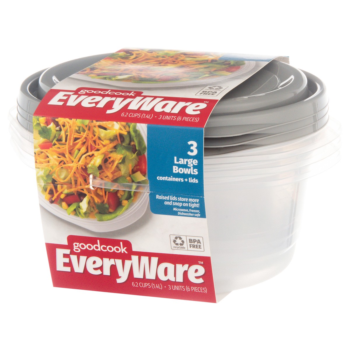 slide 5 of 12, Good Cook Everyware Large Bowls Containers + Lids 3 ea, 3 ct