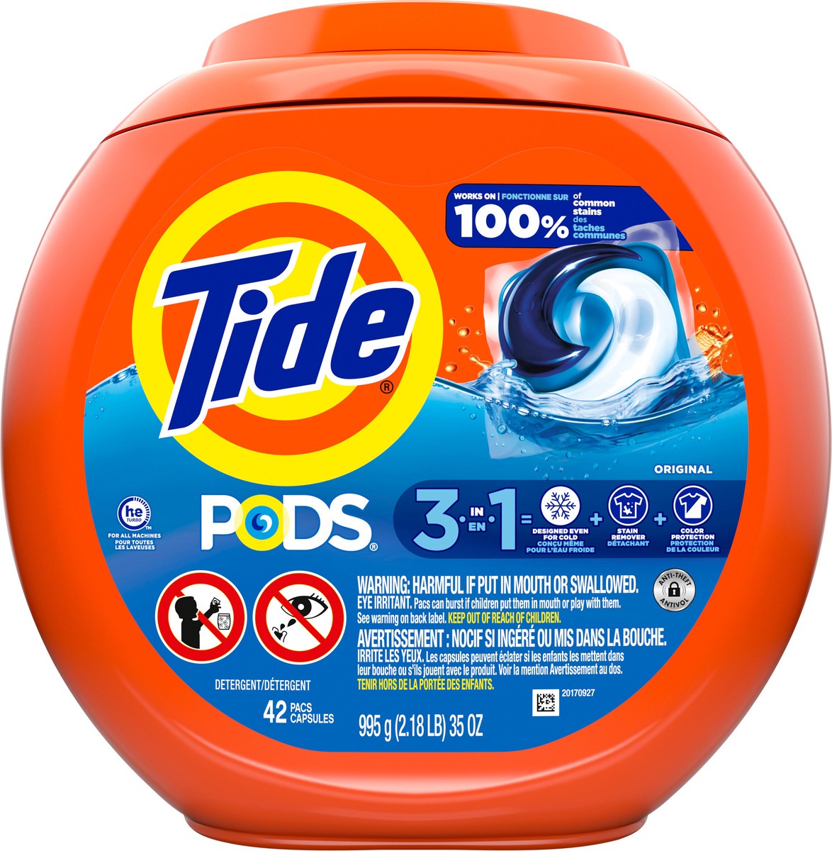 slide 8 of 9, Tide PODS Laundry Detergent Soap Pacs, HE Compatible, 42 Count, Powerful 3-in-1 Clean in one Step, Original Scent, 34 oz