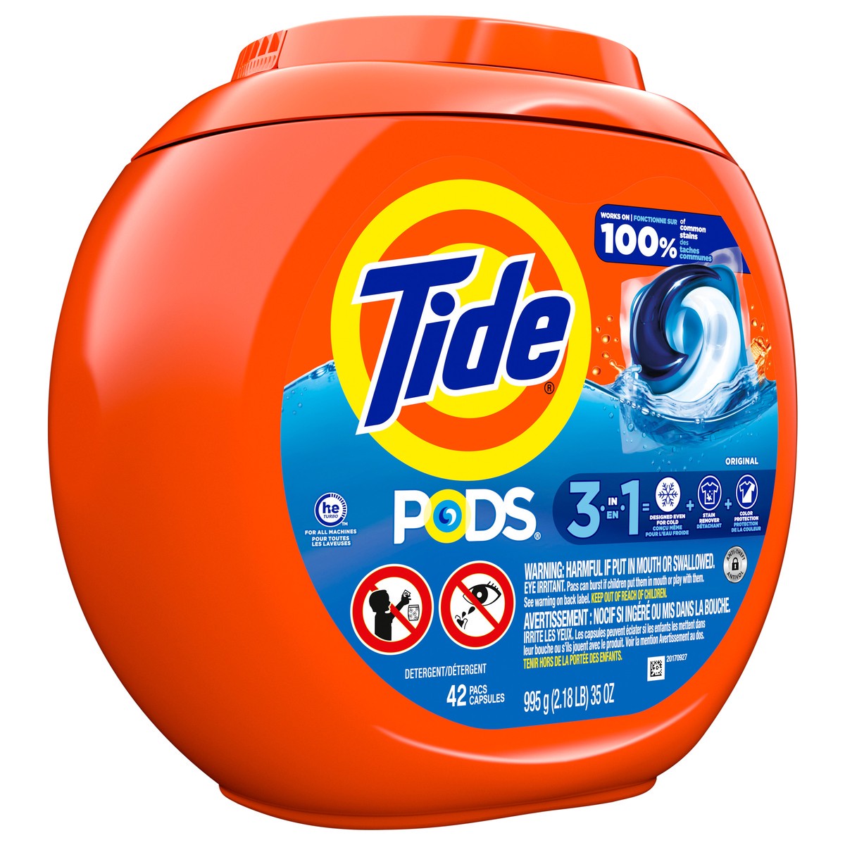 slide 6 of 9, Tide PODS Laundry Detergent Soap Pacs, HE Compatible, 42 Count, Powerful 3-in-1 Clean in one Step, Original Scent, 34 oz