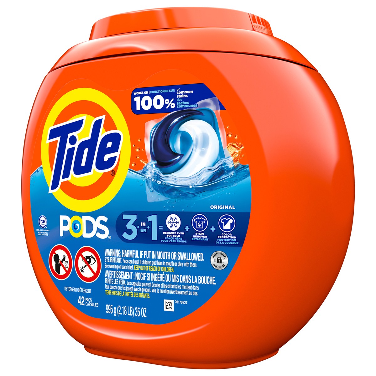 slide 3 of 9, Tide PODS Laundry Detergent Soap Pacs, HE Compatible, 42 Count, Powerful 3-in-1 Clean in one Step, Original Scent, 34 oz