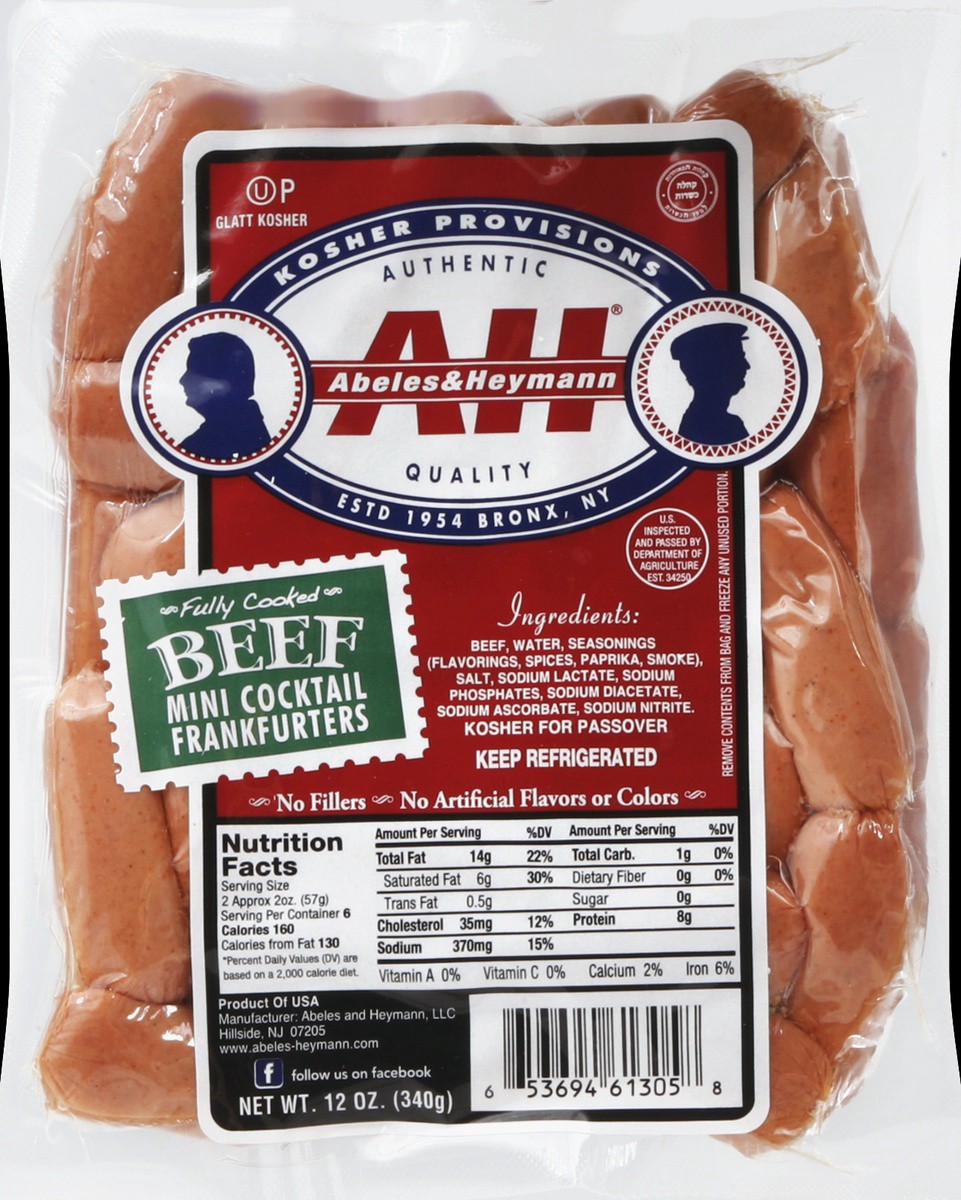 slide 4 of 5, Abeles & Heymann Beef Mini Cocktail Frankfurters, 12 oz