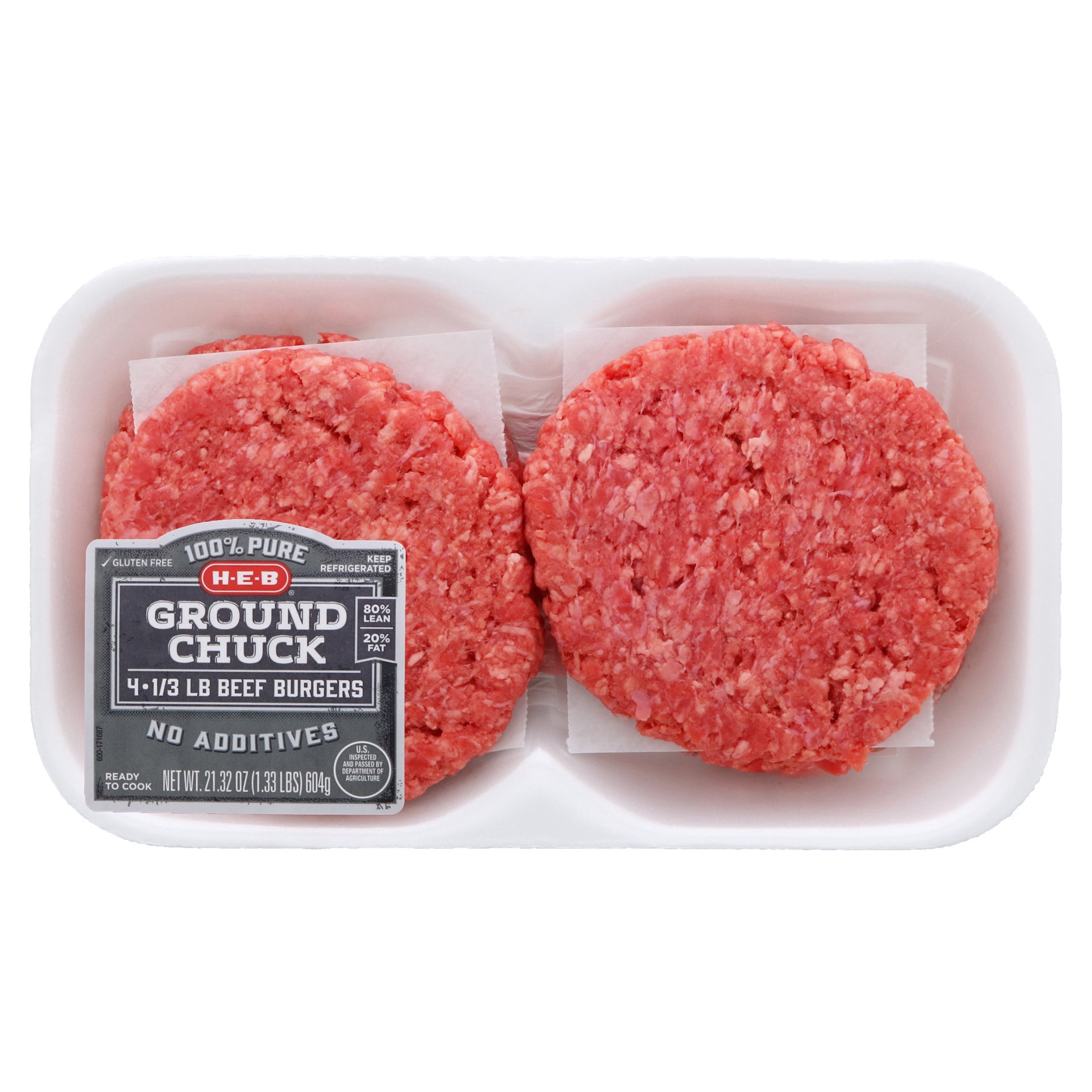 slide 1 of 1, H-E-B Ground Chuck 1/3 lb Beef Patties, 4 ct