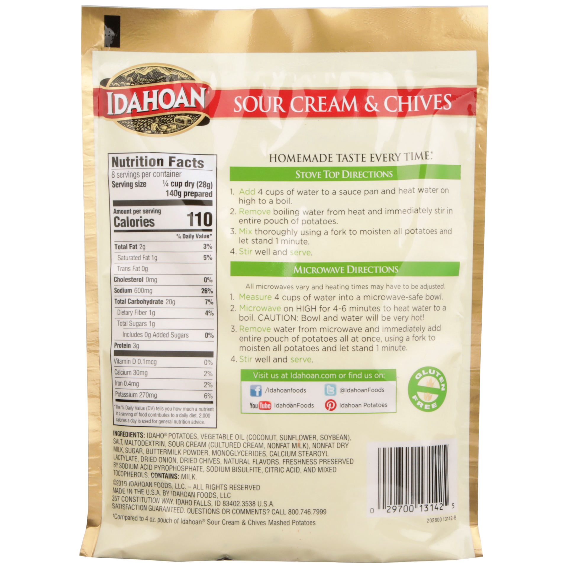slide 4 of 4, Idahoan Sour Cream & Chives Mashed Family Size Potatoes, 8oz (Pack of 8), 8 oz